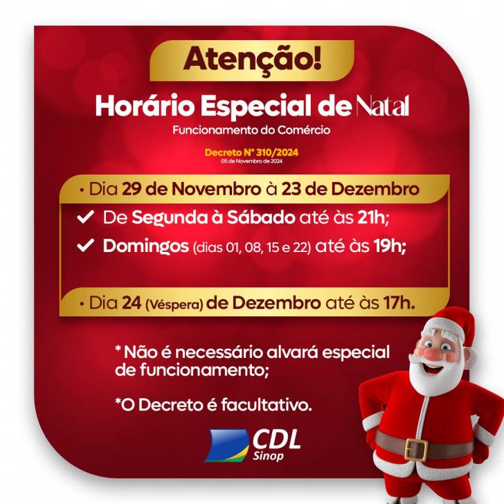 Prefeito atende pedido da CDL e decreta horário especial para o Natal